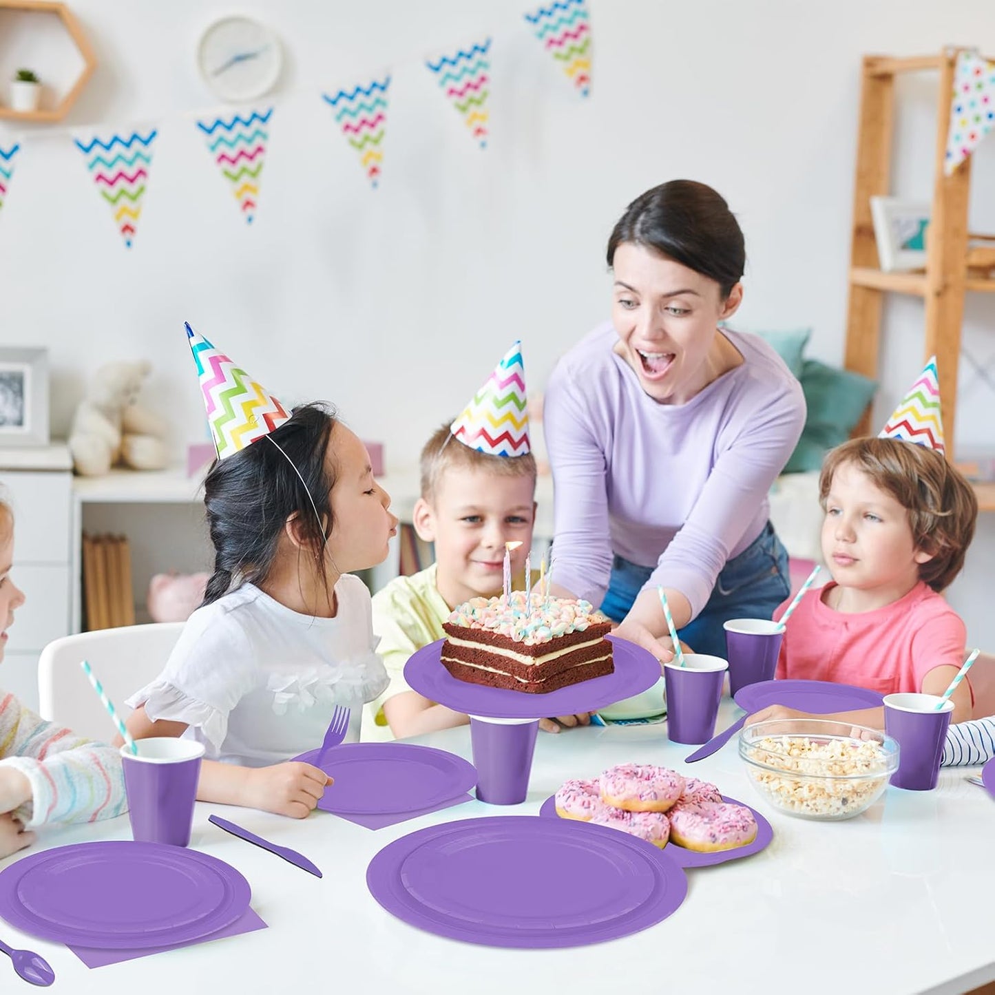 TWOWYHI 228PCS Lavender Party Supplies Set Include Paper Plates Cups Paper Napkins Plastic Spoons Forks Knives for 30 Guests Disposable Party Dinnerware for Birthday Wedding Family Picnic