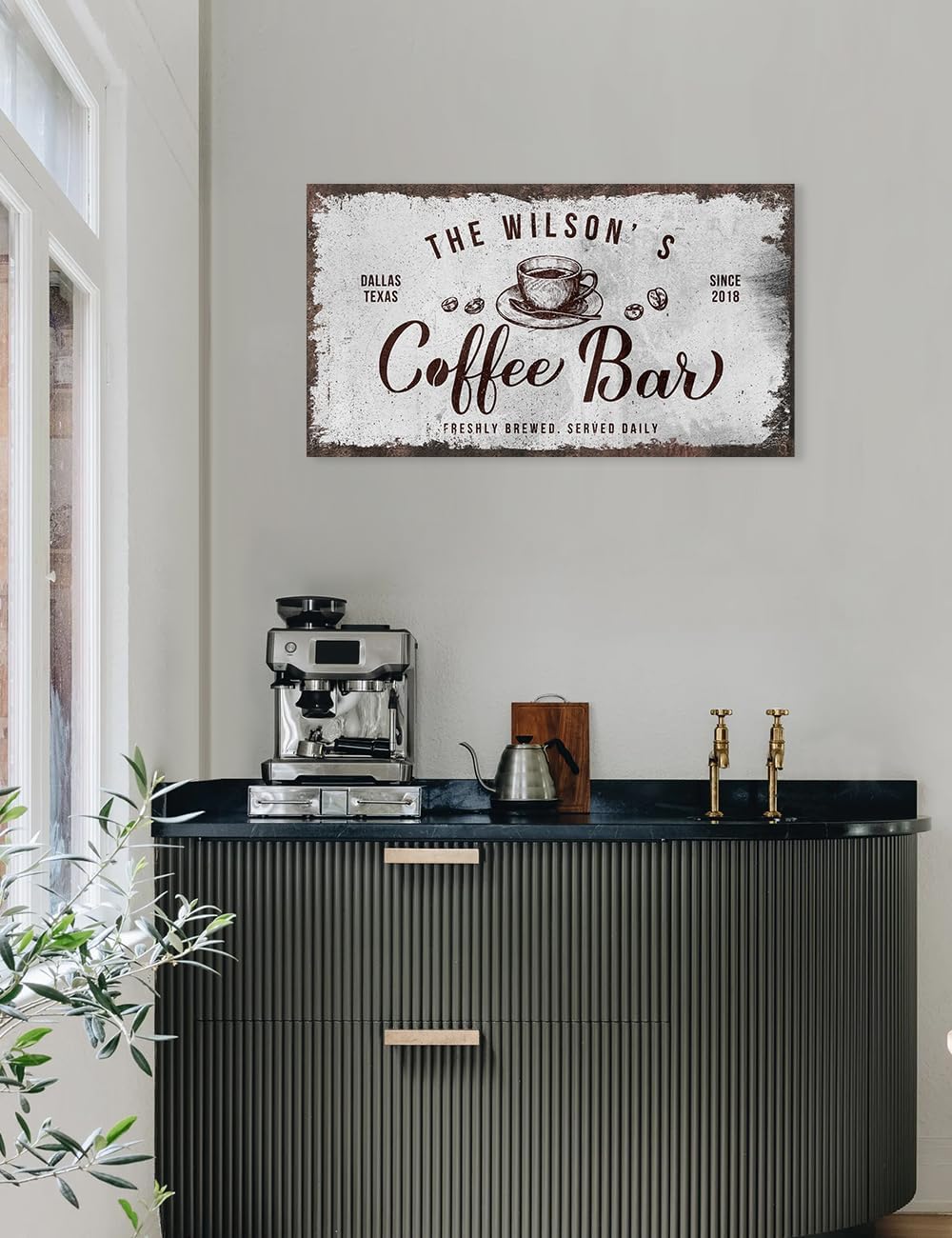 IPIC - Custom Tailored Canvas Coffee Bar Sign, Personalized Wall Art Decor with Family Name, Large Canvas Signage for Home, Kitchen, Coffee Station, Business, and Office