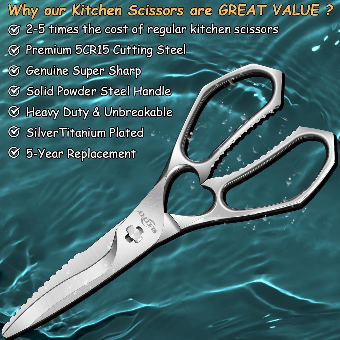 Premium Kitchen Shears Heavy Duty, Kitchen Scissors for Food, 8.8 Inch Ultra Sharp Meat Scissors Detachable Blade, Silver Titanium Plated Poultry Shears, Anti-Slip Cooking Scissor All Purpose