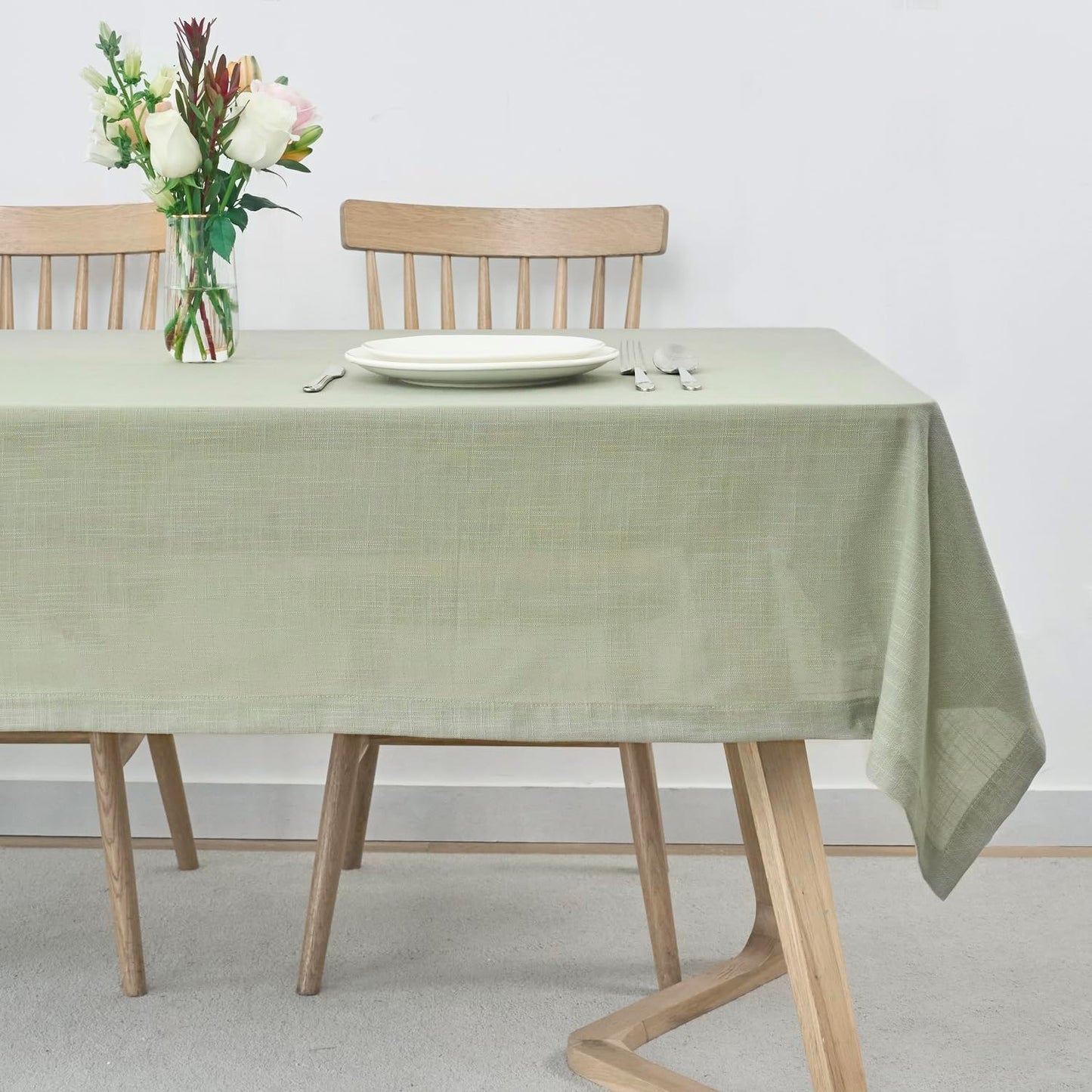 maxmill Lux Faux Linen Tablecloth with Slubby Yarn Textured Weaves Wrinkle Resistant Anti-Shrink Soft Table Cloth for Kitchen Dining Restaurant Tabletop Rectangle 60 x 120 Inch Sage Green