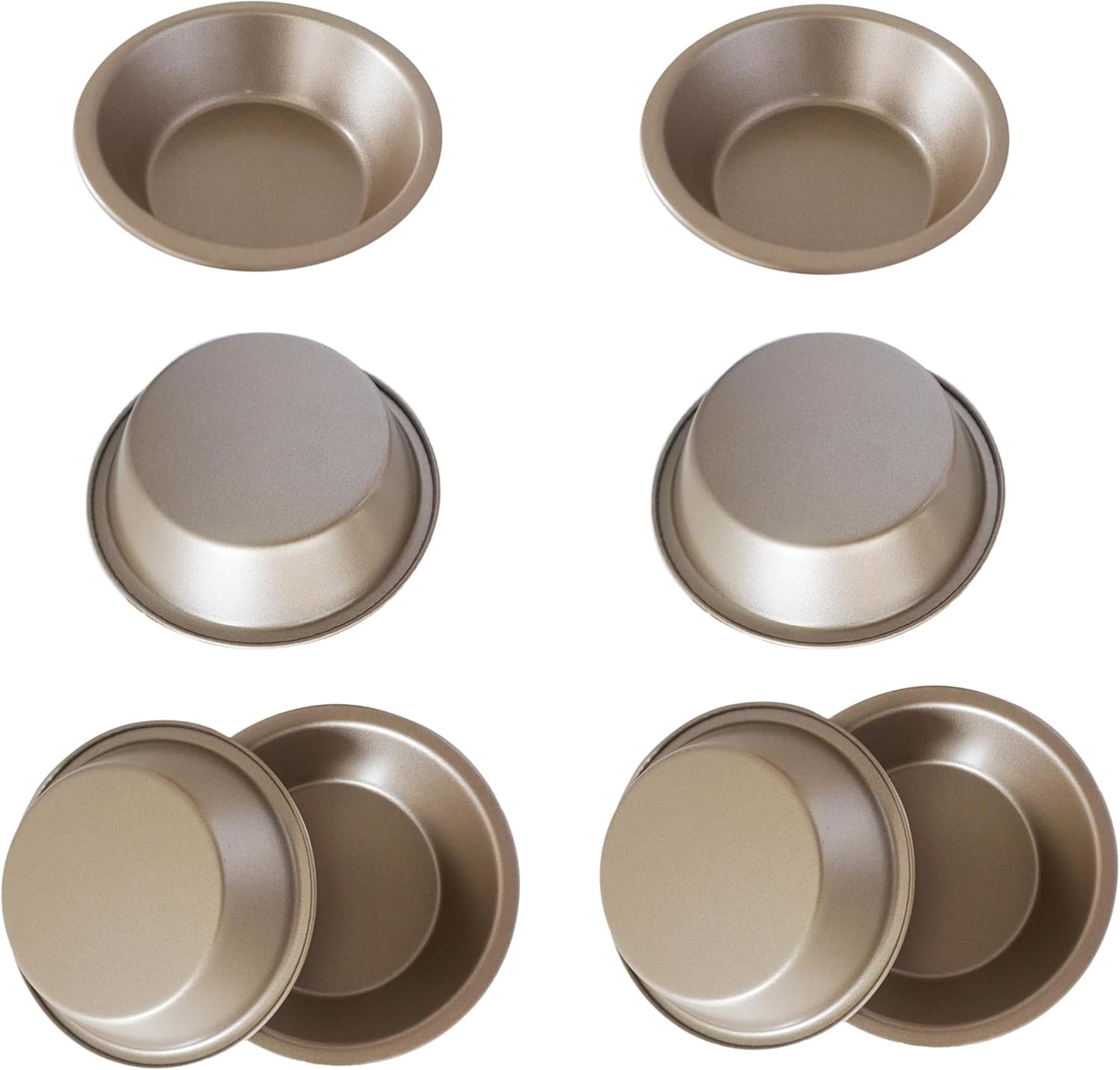 5 Inch Mini Pie Pans, Round Pie Tart Small Tin, Reusable Nonstick Carbon Steel Pie Pan Plate Set for Oven, Tiny Pie Tin for Pot Pies, Bread, Cakes, Quiches - 8PCS, Gold