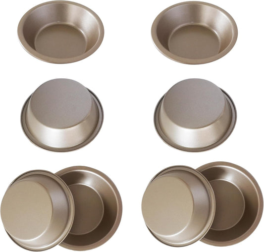5 Inch Mini Pie Pans, Round Pie Tart Small Tin, Reusable Nonstick Carbon Steel Pie Pan Plate Set for Oven, Tiny Pie Tin for Pot Pies, Bread, Cakes, Quiches - 8PCS, Gold