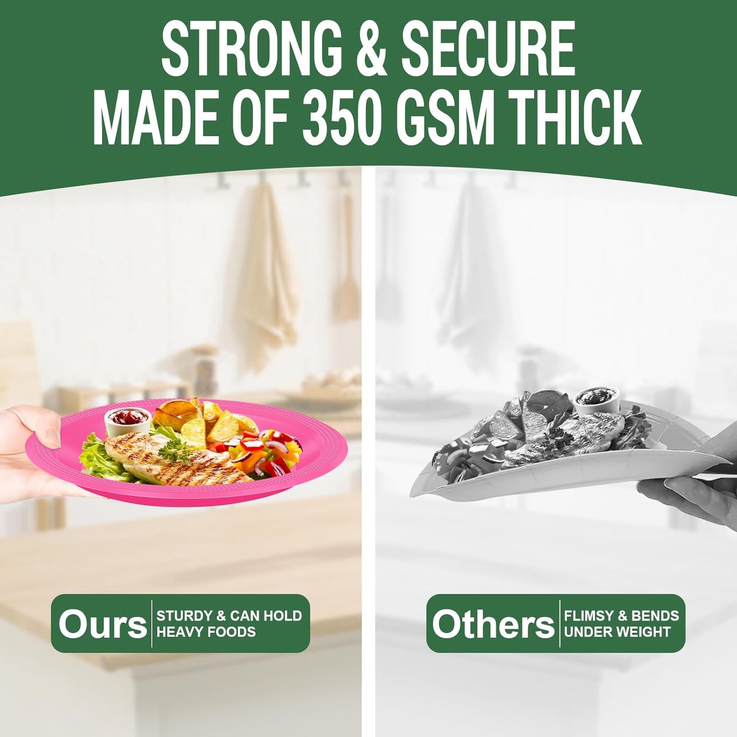 50 Hot Pink Plastic Plates For Party, Includes 25-9" & 25-7" Cake Dessert Plastic Dinner Plates Disposable For Party Supplies