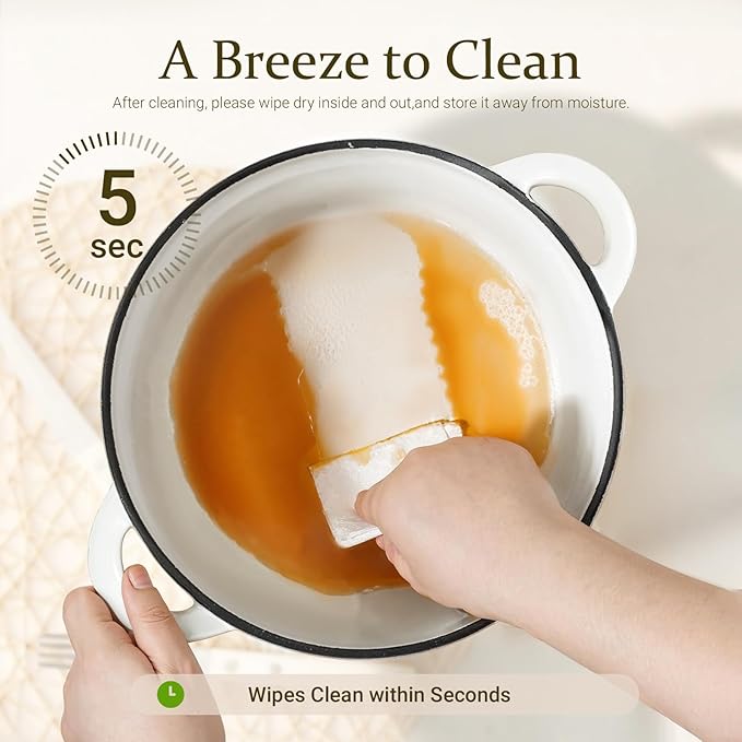 Overmont Enameled Cast Iron Dutch Oven - 5.5QT Pot with Lid Cookbook & Cotton Potholders - Heavy-Duty Cookware for Braising, Stews, Roasting, Bread Baking Pearl White