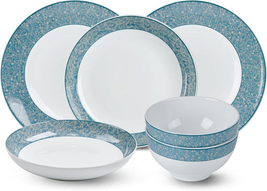 Minh Long 6-PCS Porcelain Dinnerware Set, Plates, Bowls, Chip & Scratch Resistant, Oven Safe up to 482°F, Non toxic, Lead & Cadmium Free, Stackable, Dishwasher & Microwave Safe