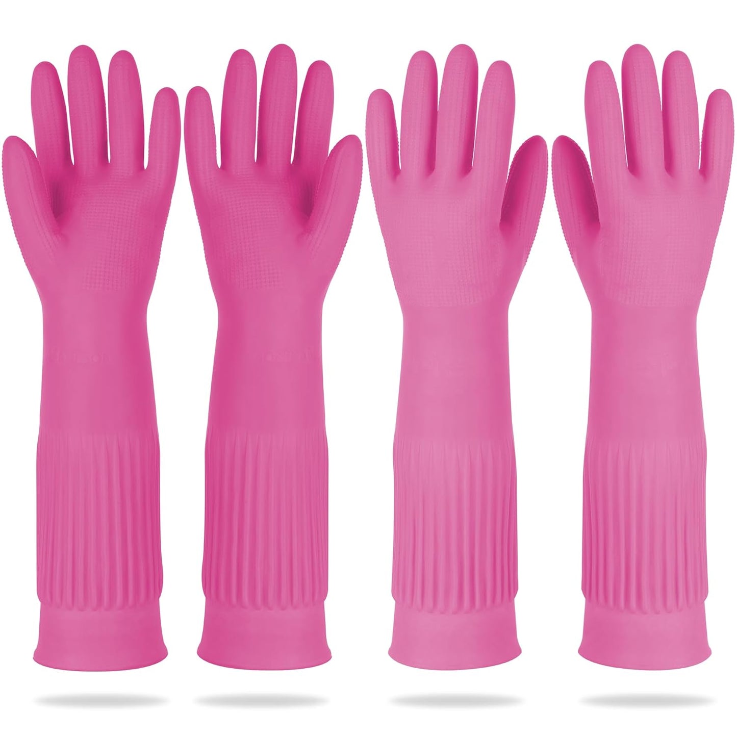 Mamison 2 Pairs Reusable Waterproof Household Dishwashing Cleaning Rubber Gloves, Non-Slip Kitchen Glove (Pink, XXL (Pack of 2))