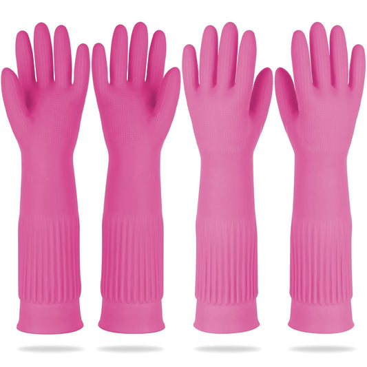 Mamison 2 Pairs Reusable Waterproof Household Dishwashing Cleaning Rubber Gloves, Non-Slip Kitchen Glove (Pink, XXL (Pack of 2))