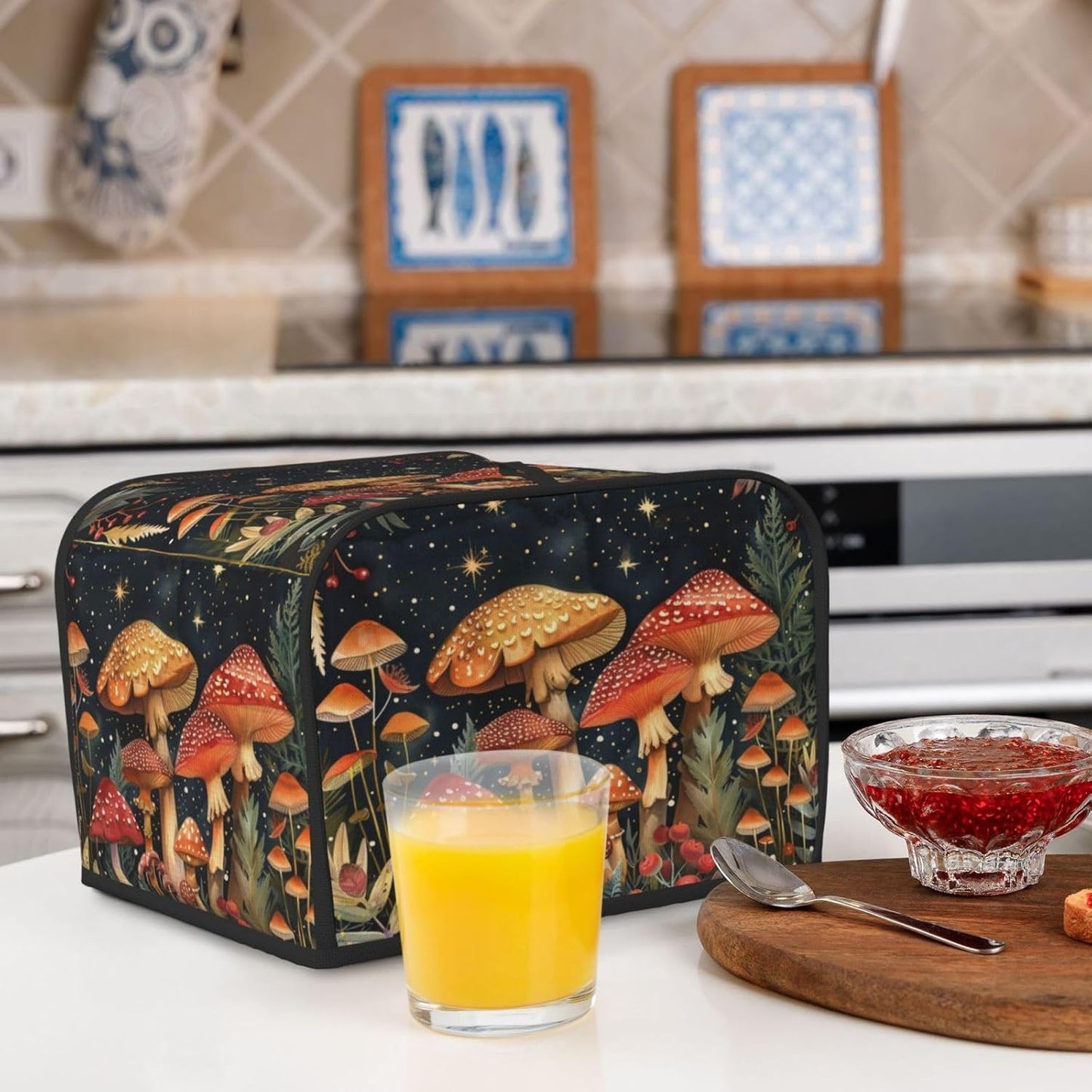 Toaster Cover 4 Slice Mushroom Forest Vintage Kitchen Small Appliance Covers with Pockets Dust and Fingerprint Protection