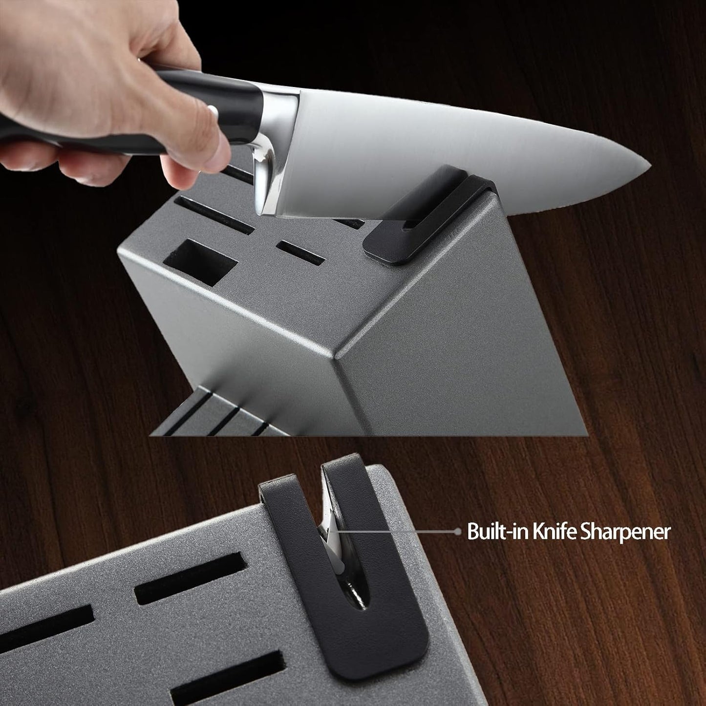 Marco Almond® Kitchen Knife Set with Block KYA31,14 Pieces Japanese Stainless Steel Cutlery Knives Block Set for Kitchen with Built-in Sharpener