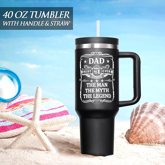 Dad Gifts, Christmas Gifts for Dad from Daughter Son, 40 OZ Tumbler with Handle Gift for Father, Men, Father in Law, Husband, Best Ever Cupholder Friendly Unique Birthday Gift Insulated Cup from Wife