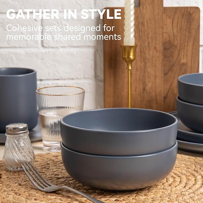 12-Piece Matte Blue Dinnerware Set,Stoneware Dinnerware for 3, Microwave & Dishwasher Safe, Stackable Design for Kitchen and Dining - Plates,Bowls and Mugs