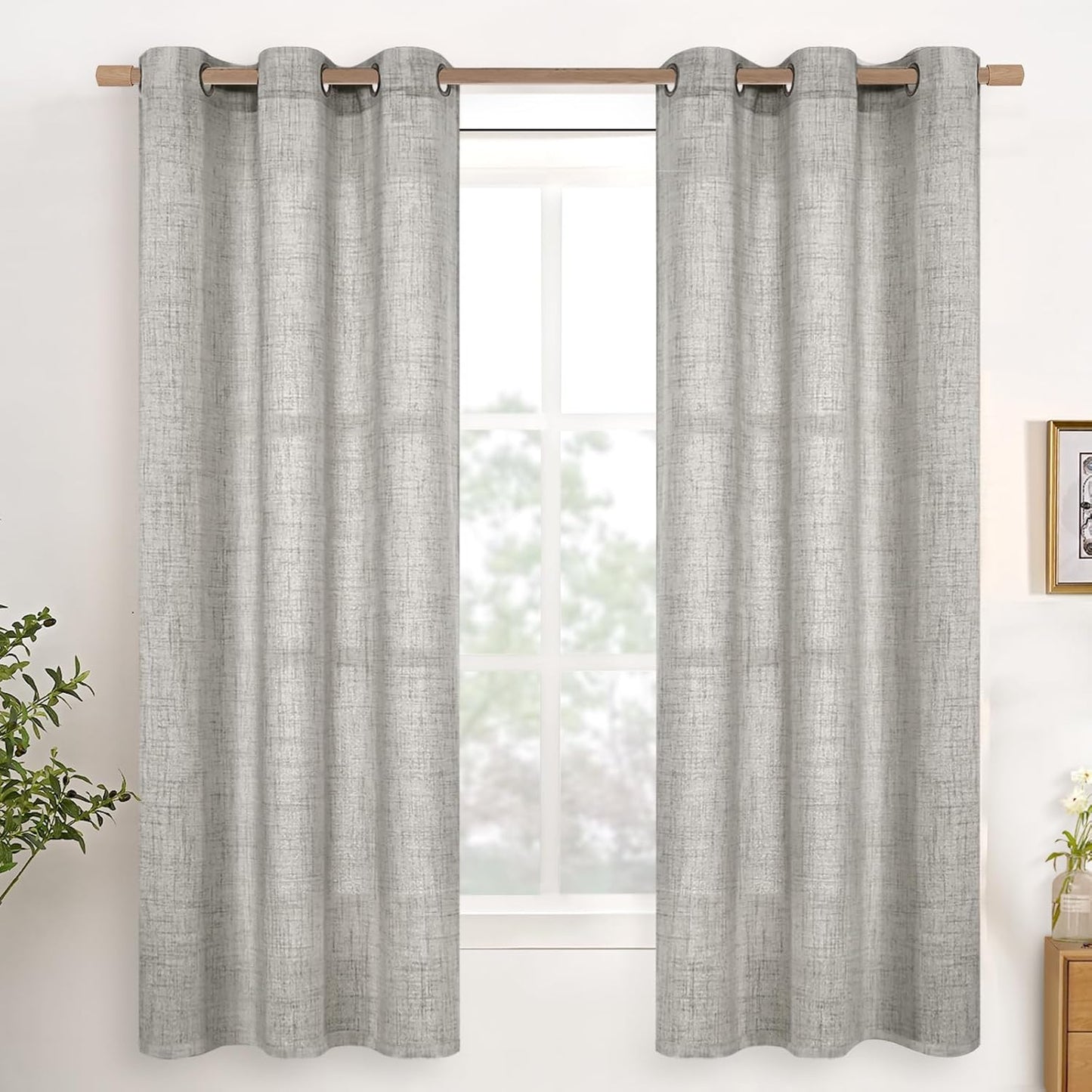 YoungsTex Linen Curtains 63 Inches Length Dark Grey Textured Light Filtering Drapes with Bronze Grommet for Short Living Room Bedroom, 2 Panels, 42 X 63 Inch