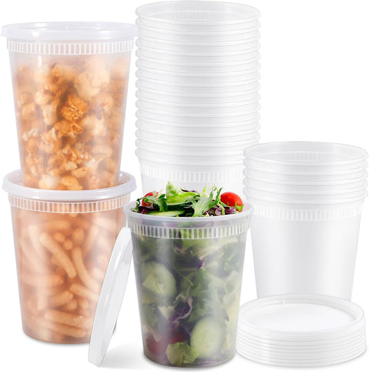 44 Sets Soup Containers with Lids,32 oz Deli Food Storage Containers,Clear Stackable Plastic Deli Container,Leakproof Soup Takeout Containers,Microwave Freezer Dishwasher Safe for Restaurant