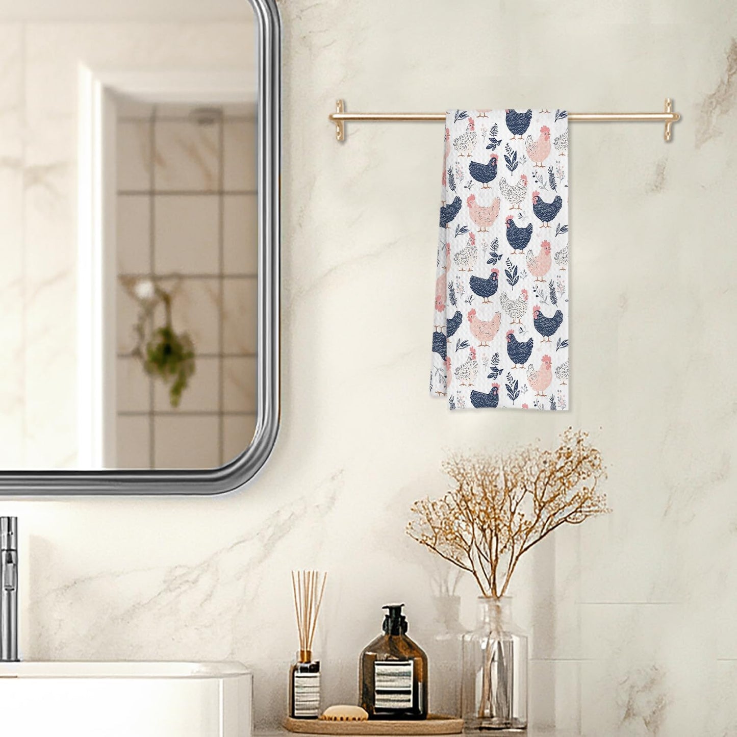 Rustic Chicken Kitchen Towels, Chicken Lover Mom Lady Gifts Decorative Dish Tea Towels for Kitchen, Cottagecore Farm Animal Hens Hand Towels for Bathroom, 16x24 Inches