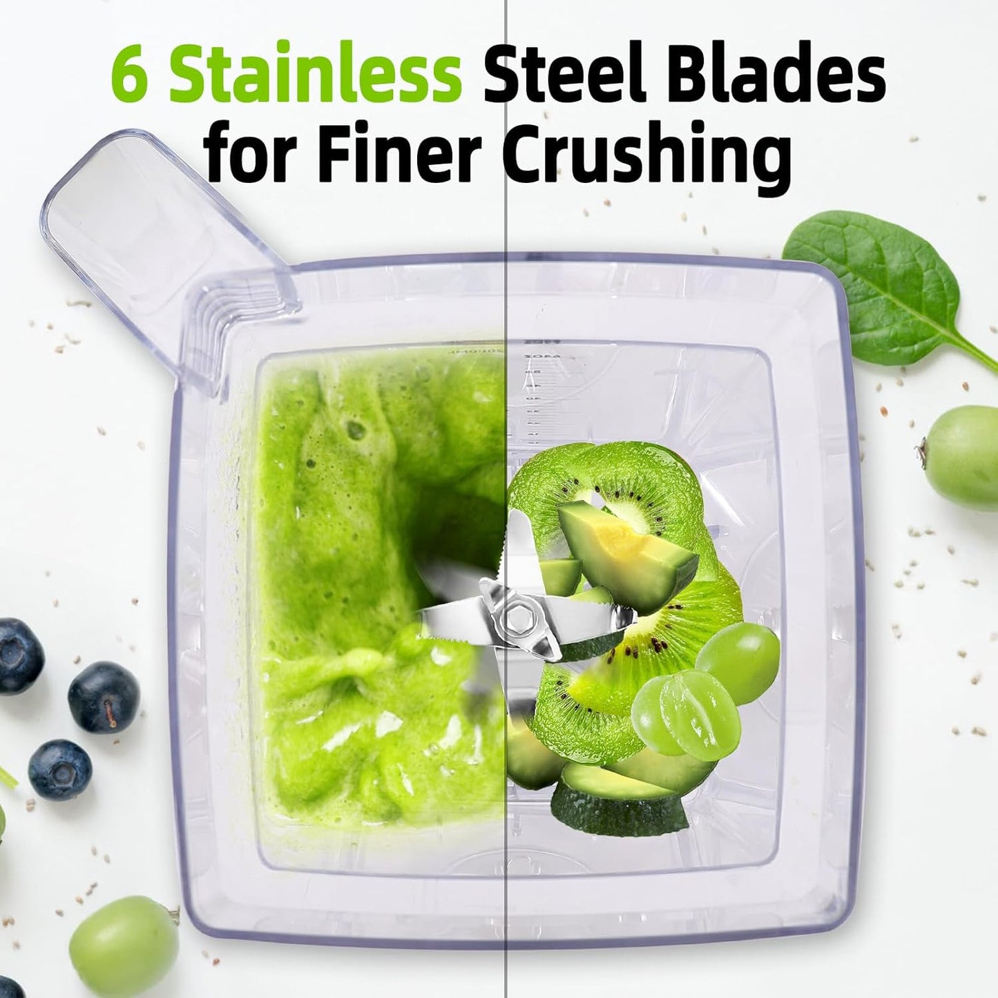 OMMO Blender for Smoothies: 1800W Peak Blenders for Kitchen, 68oz BPA-Free Pitcher, Timer & Speed Control, 6 Stainless Steel Blades, Dishwasher Safe Blender for Ice Crush/Smoothies/Frozen Drinks/Grey