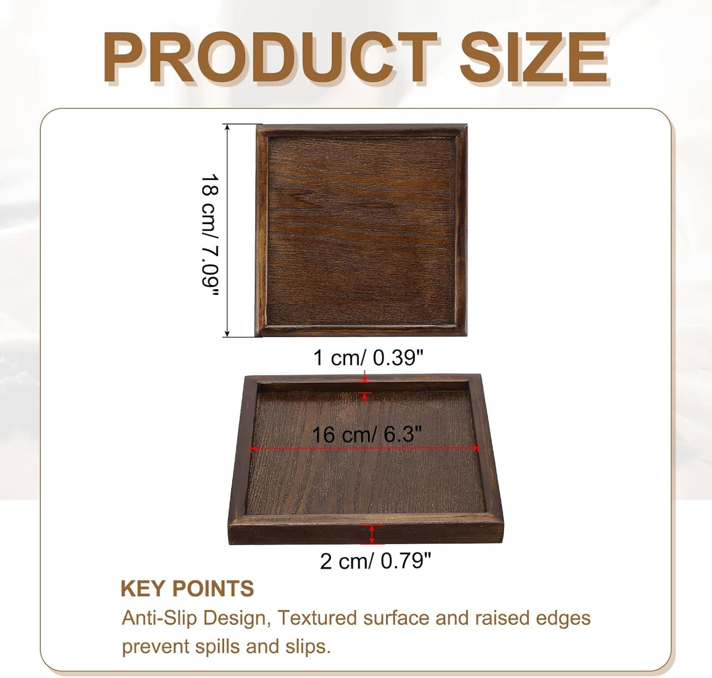 Wooden Serving Tray Square Wood Serving Tray Decorative Platter, 7.1x7.1 Inch Fit for Home Decor Kitchen Coffee Table Candle Holder, (Brown)