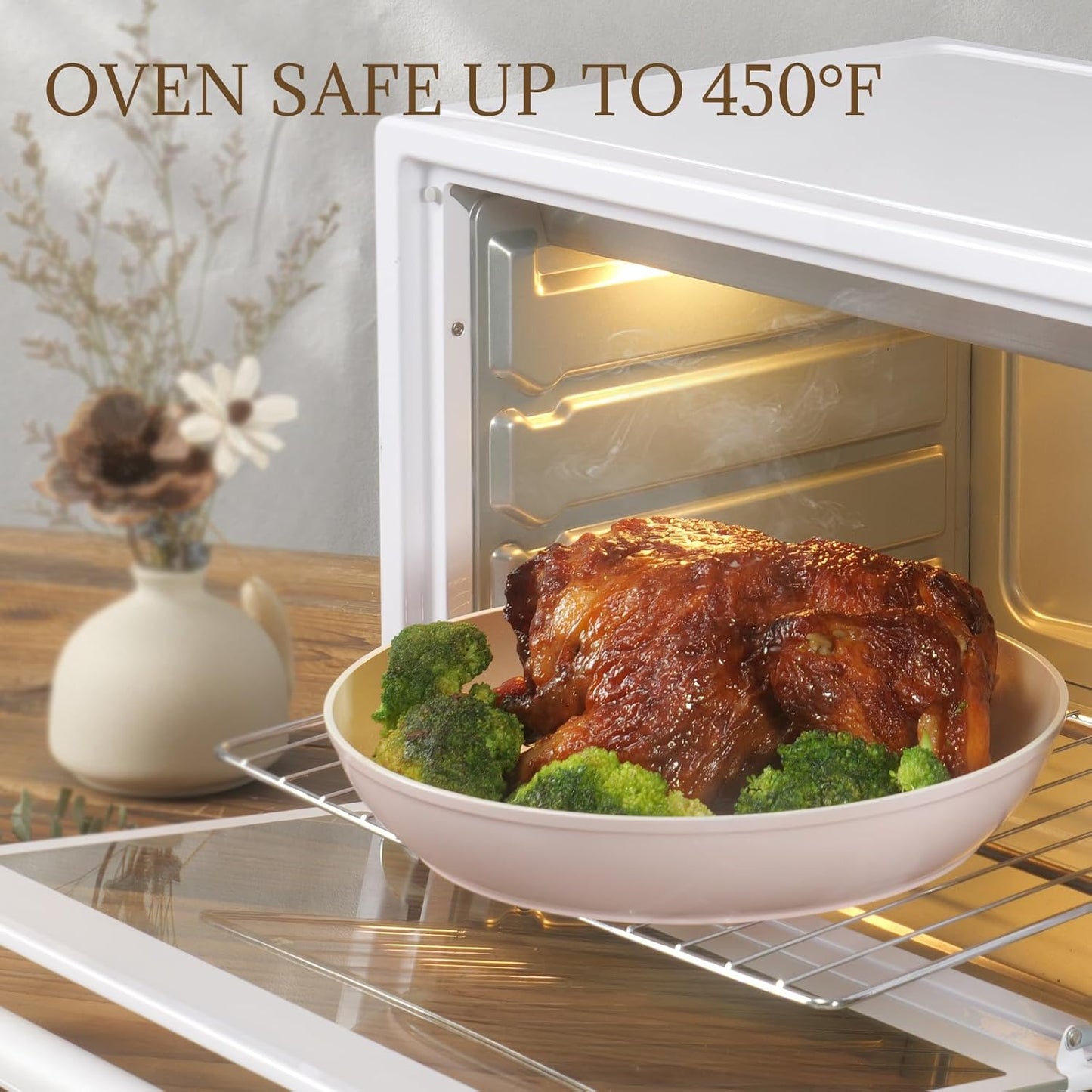 23Pcs Ceramic Cookware Set Non Stick Pots and Pans Set Non Toxic with Detachable Handle Induction Kitchen Cookware Set Space Saving, Oven & Dishwasher Safe, Light Pink