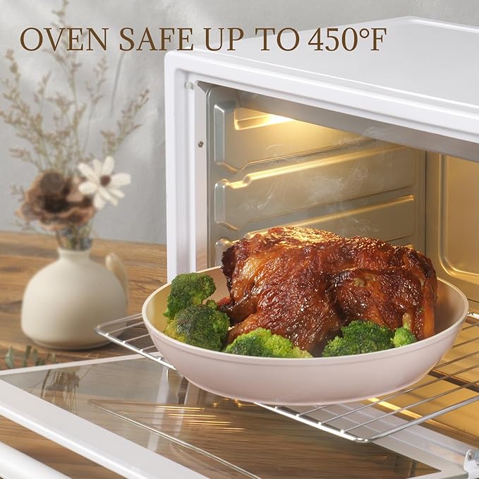 23Pcs Ceramic Cookware Set Non Stick Pots and Pans Set Non Toxic with Detachable Handle Induction Kitchen Cookware Set Space Saving, Oven & Dishwasher Safe, Pink