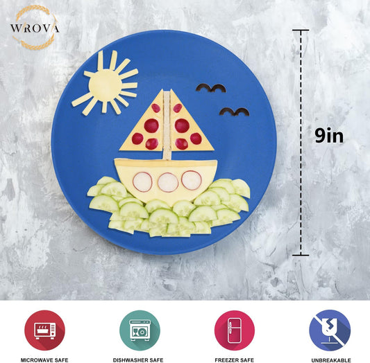 Wrova Wheat Straw Dinner Plates 9 Inch Unbreakable Set of 8 - Dishwasher & Microwave Safe Plastic Plates Reusable - Lightweight Plates for Kitchen,Camping,Apartment,Dorm,RV,Party - Ocean Series