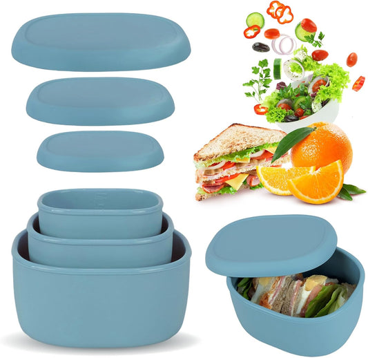 Anatole Silicone Food Storage Lunch Bento Box Set of 3 Reusable Nesting Containers with Lids BPA Free Dishwasher Microwave Oven Freezer Safe Leakproof (6.7oz, 10oz, 20oz)