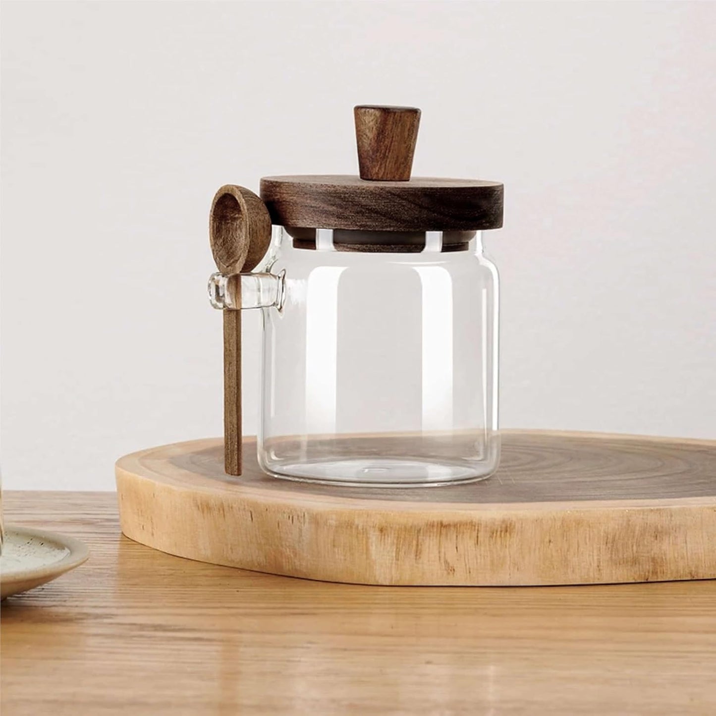 Glass Food Storage Jar with Wooden Lid and Spoon, Airtight Container for Cereals, Cookies, Snacks, Kitchen Canister Set (Small(400ml/13.5oz))