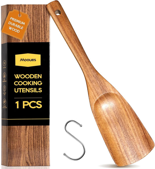 Multifunction Wooden Spatula Spoon, Great for Both Cooking and Serving, Mixing, Scoop, and Scrape, Nonstick Cookwares, BPA-Free, Heat Resistant Wood Spatula for Kitchen Use