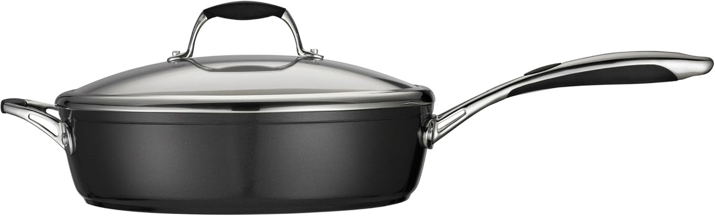 Tramontina Gourmet Ceramica Deluxe Aluminum Deep Skillet with Lid, Non Stick Frying Pan with Ceramic Interior, 11-inch, Metallic Black, Made in Italy