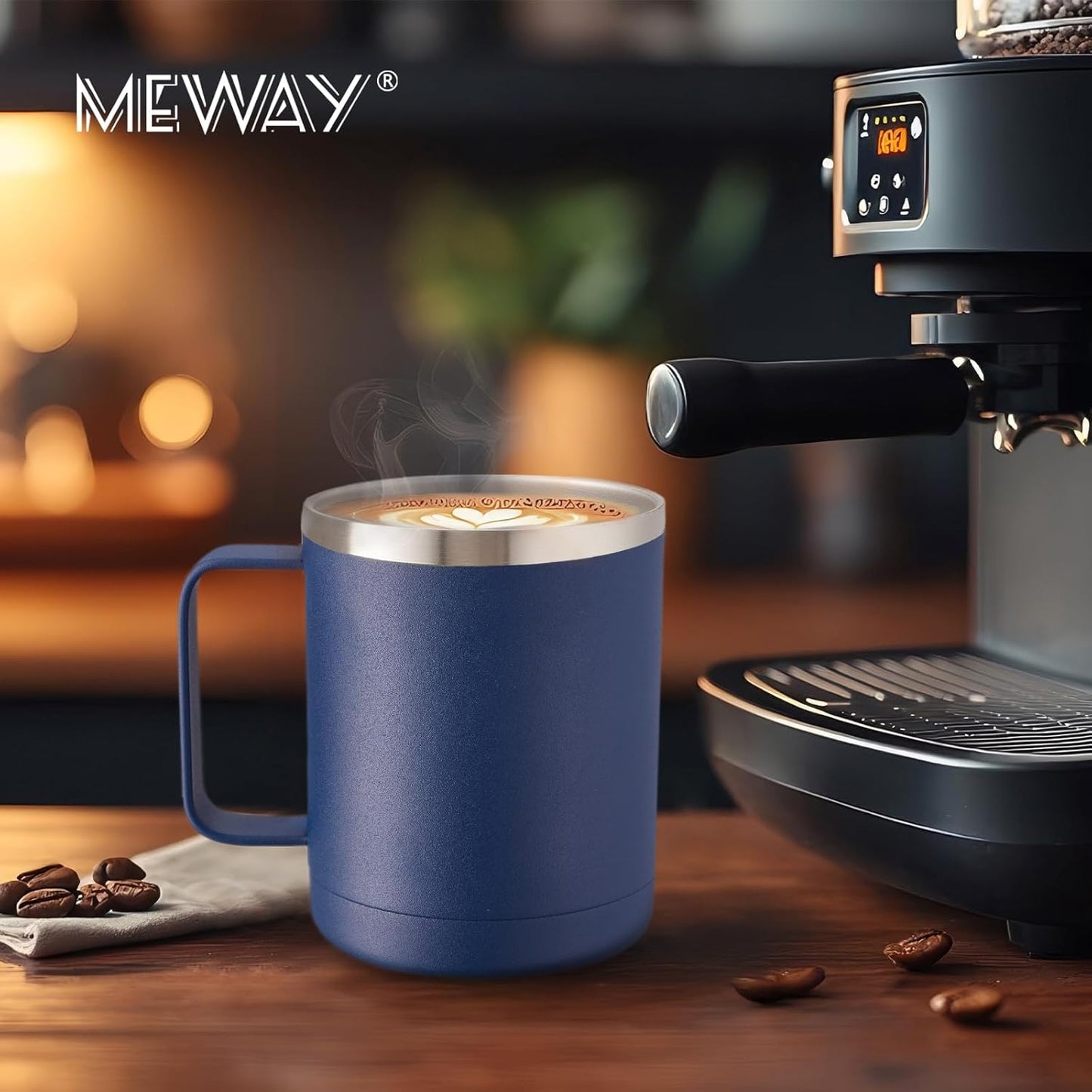 MEWAY 12oz Coffee Mug With Handle 2 Pack Bulk,Stainless Steel Insulated Travel Tumblers With Sliding Lid,Double Wall Vacuum Camping Cup for Hot & Cold Drinks Tea (Multicolor,Set of 2)