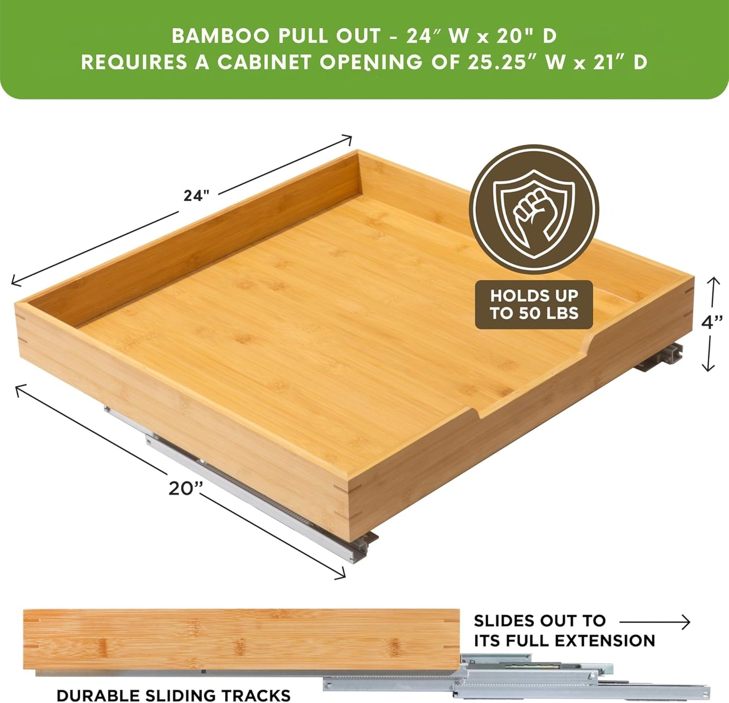 HOLD N’ STORAGE Heavy-Duty Premium Collection Pull Out Cabinet Organizer - Wooden Cabinet Drawer Slide Outs (Wood, 24 Inch)