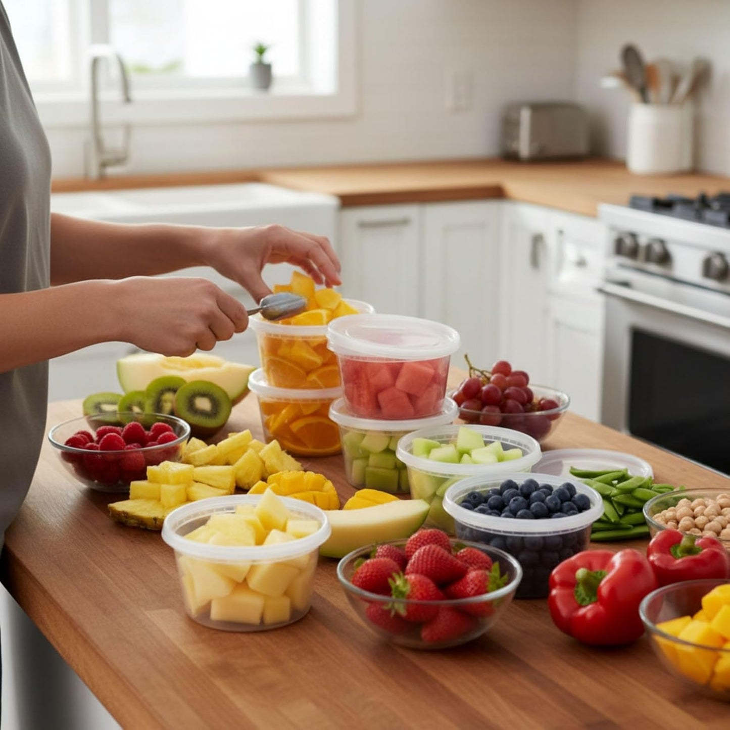 Perfect Settings 16 oz Deli Containers with Lids [40 Sets] Leakproof, Microwavable, Freezer, Dishwasher Safe, Pint Size Plastic Food Storage Container