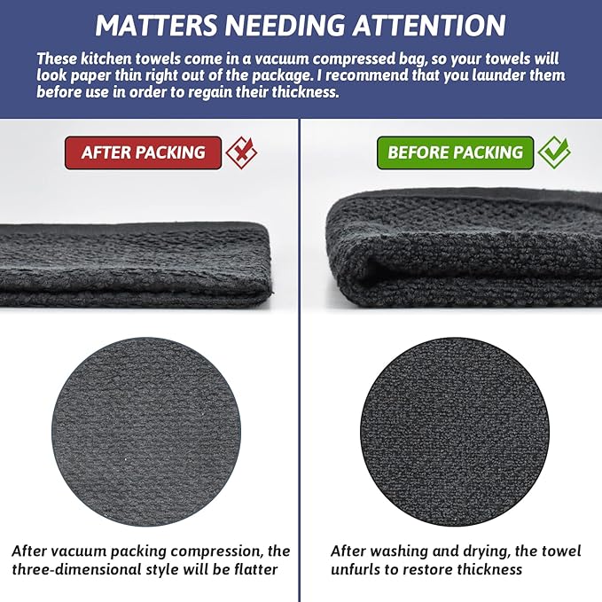 Nialnant Cotton Terry Kitchen Towels,12 x 12 Inches Dish Cloths Set of 8,Super Soft and Absorbent Dish Rags for Cleaning - Navy Blue Plaid