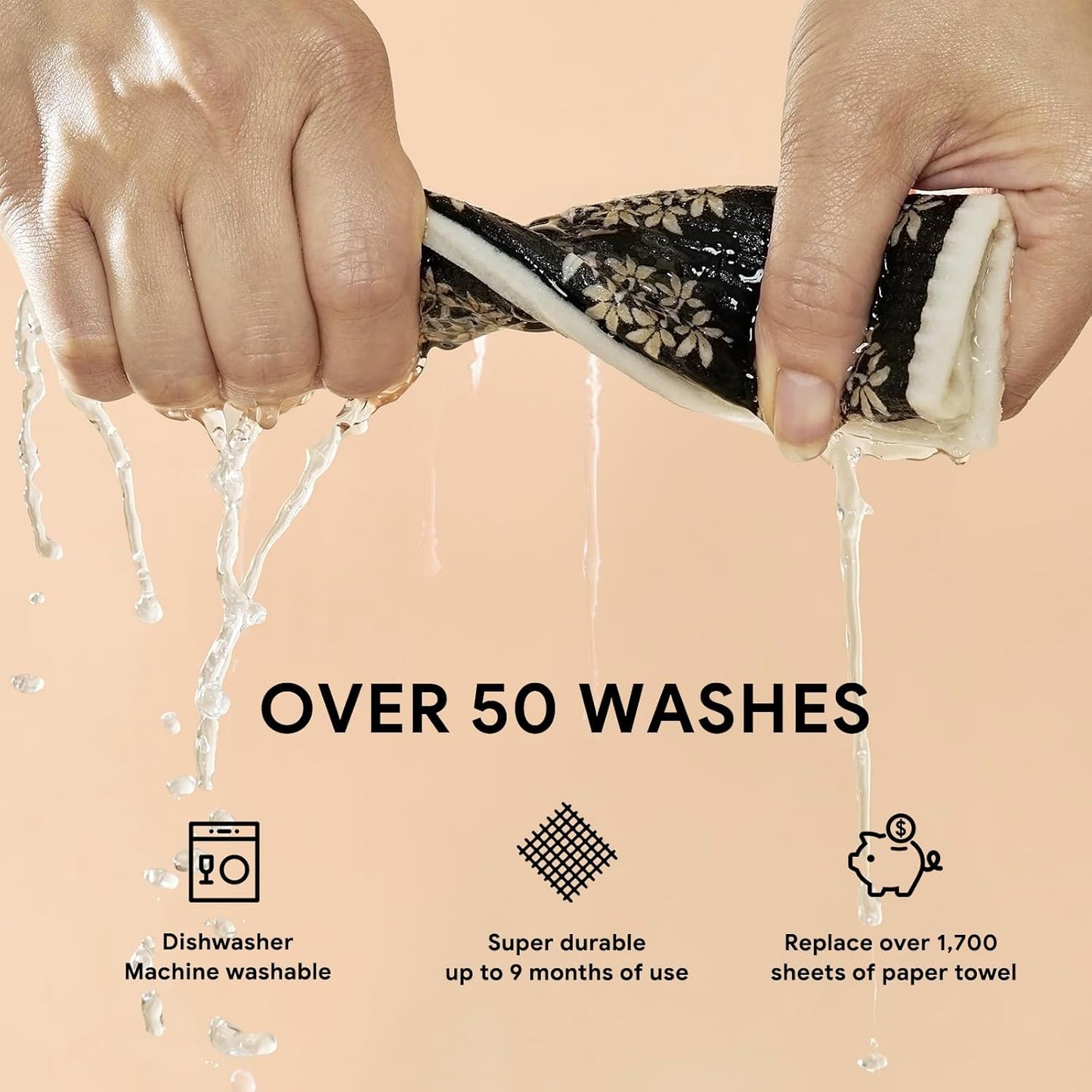 RECYCO Swedish Dishcloths for Kitchen | 6 Pack Heritage Florals Neutral Washable Dish Rags | Cellulose Reusable Cleaning Paper Towels | Absorbent Counter Dish Cloth Sponge Kitchen Wipes, 8" L x 7" W