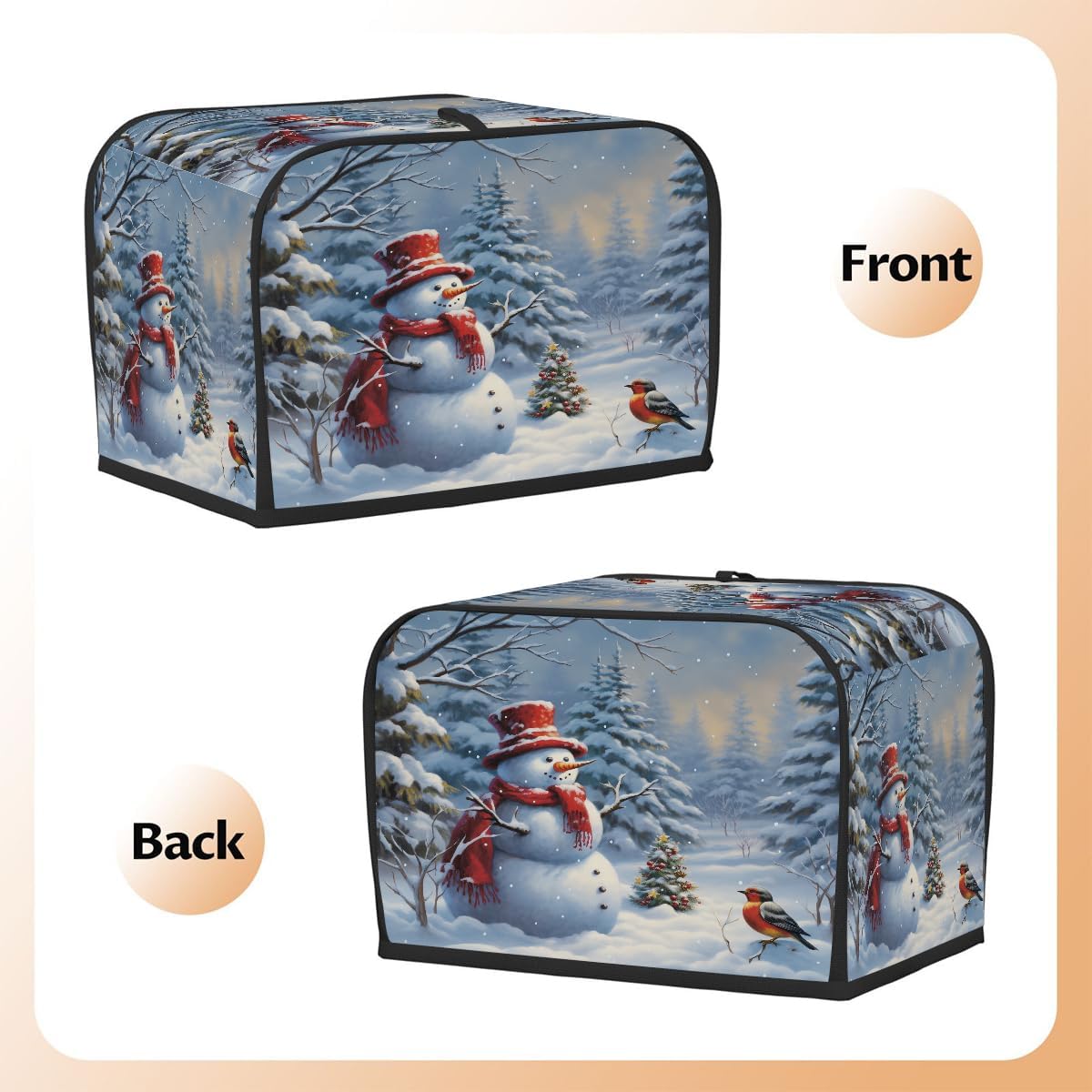 2 Slice Toaster Cover,Snowy Forest Christmas Tree Snowman Bird Small Kitchen Appliance Bread Machine Cover with Pockets,Dust & Fingerprint Protection