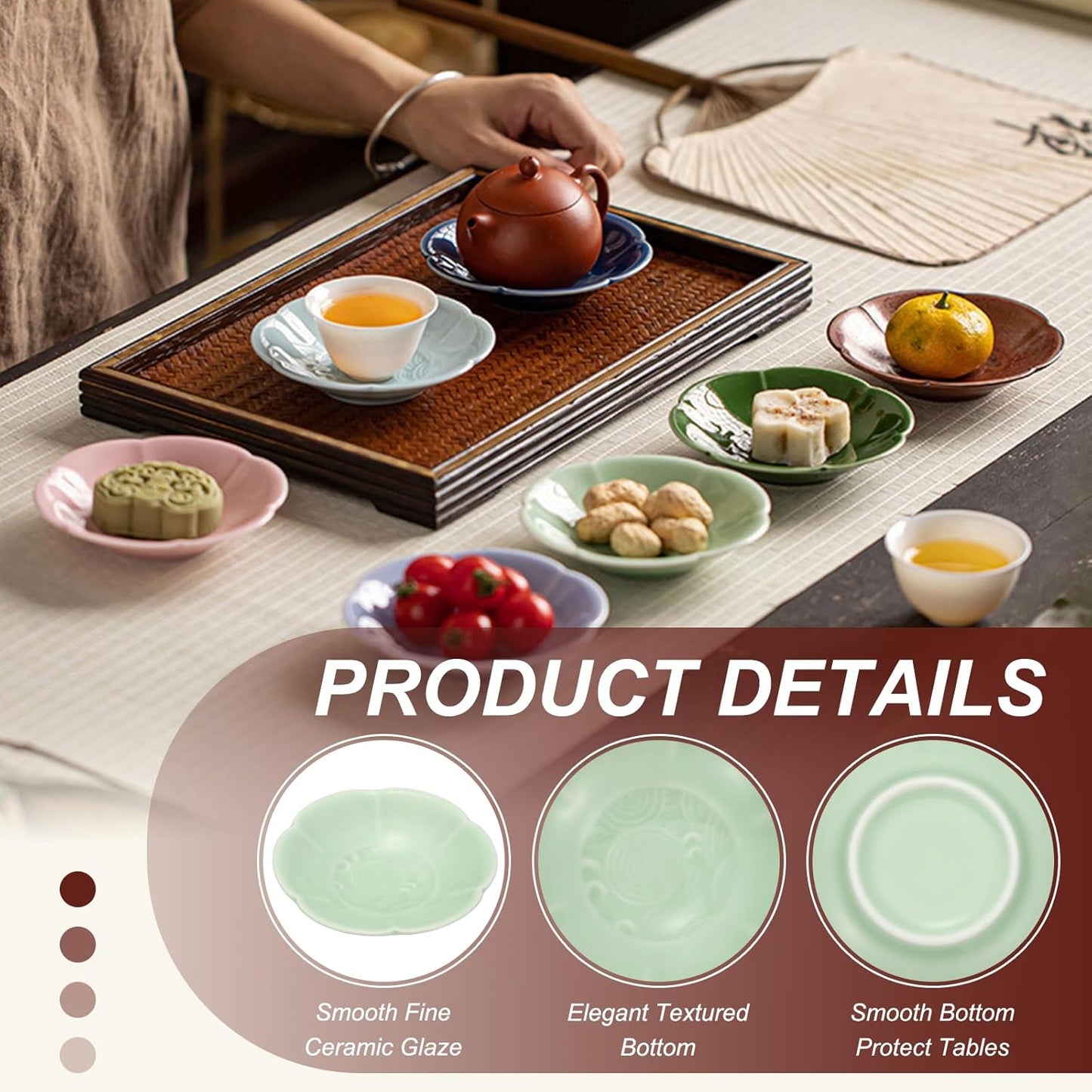 uxcell Porcelain Serving Dish, 4.25 Inch Small Ceramic Candy Plate with Water Pattern Petal Shape Decorative Bowl for Wedding Party Household Living Room Candy Snack Plate, Plum Green