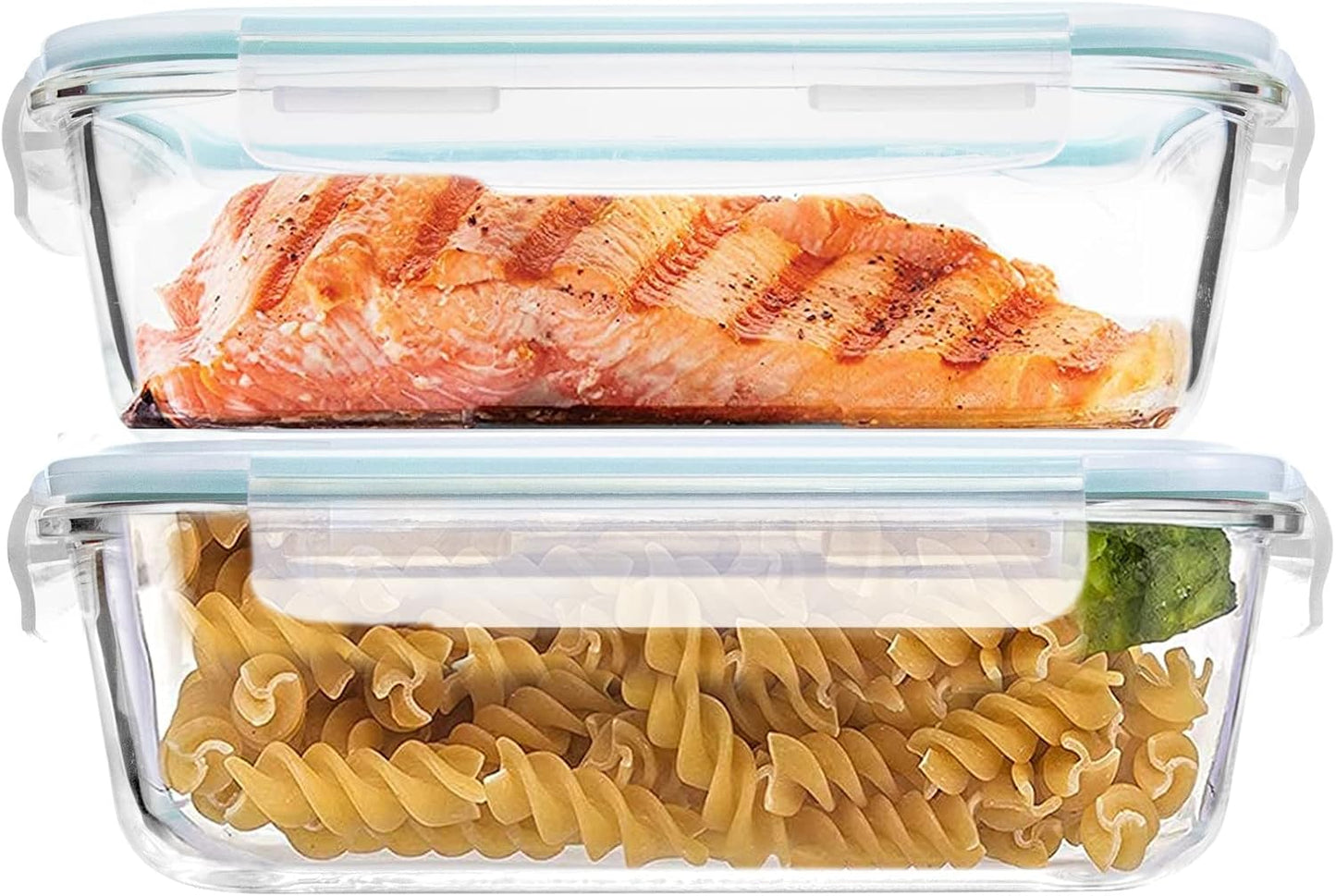 Luvan 60oz Large Glass Food Storage Containers with Lids,Glass Meal Prep Containers/Bento Boxes/Lunch Containers,BPA Free & Leak-Proof for Microwave,Oven,Freezer and Dishwasher Safe(2Pcs)