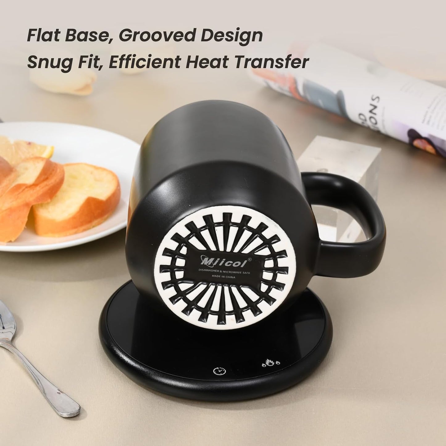 Miicol Ceramic Coffee Mug, 16 oz Large Coffee Cup, Tea Mug with Handle, Flat Bottom Mug for Men, Women, Office, Microwave and Dishwasher Safe, Multi-Color, Black