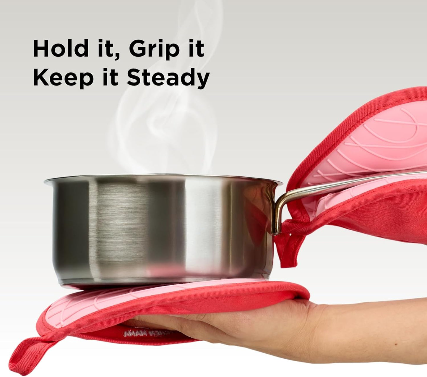 Kitchen Mama Silicone Pot Holders - Heat Resistant, Non-Slip Surface, Dual Pocket Design with Soft Cotton Lining, Safe, Durable, Stylish, Practical for Everyday Use Hot Oven, Bowl, Pan (Red)