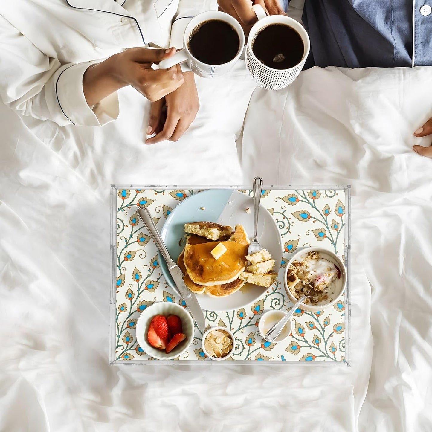 Acrylic Serving Tray with Handles Spill Proof Kitchen Storage Tray Clear Decorative Tray Makeup Drawer Organizer Storage Tray for Bathroom Living Room Ottoman 15.7x11.8Inches