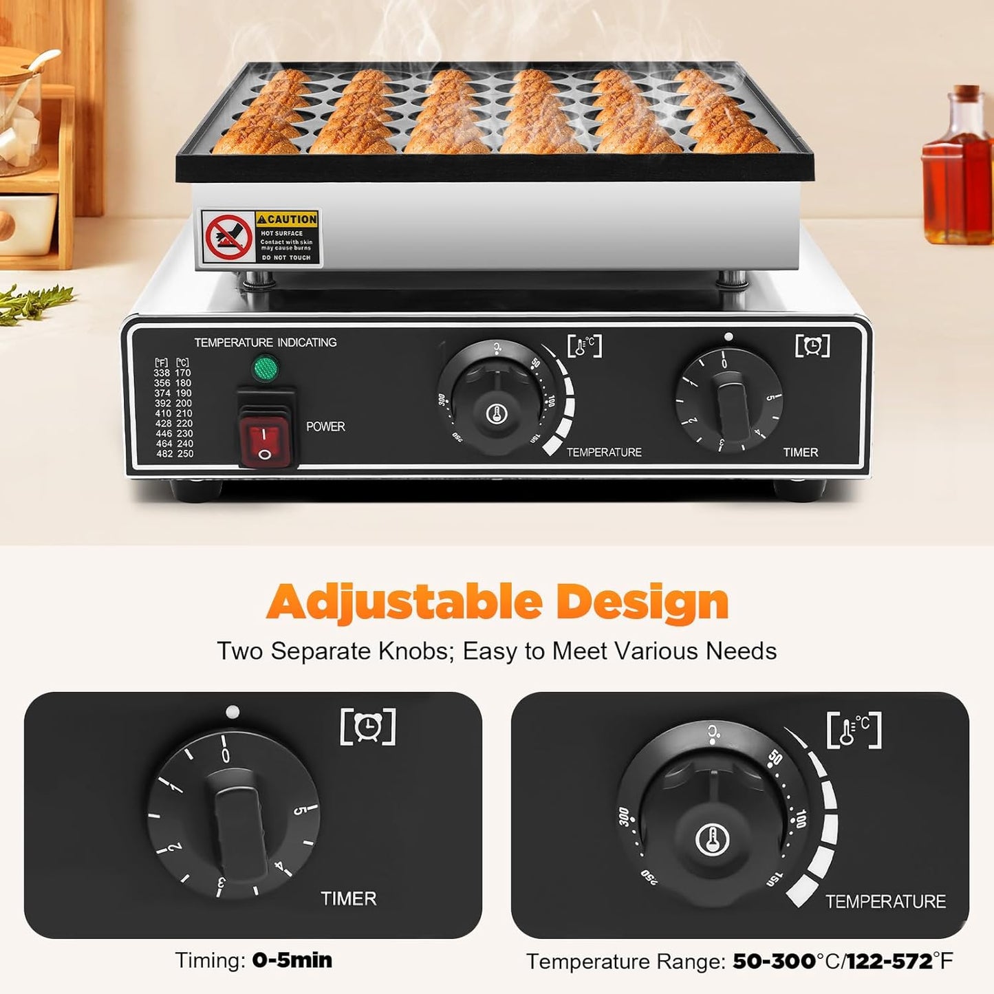 1000W Commercial Muffin Machine, 110V Electric Waffle Furnace Hotcakes Maker Stainless Steel, 36 Holes Mini Pancakes Maker Machine for Home and Restaurants