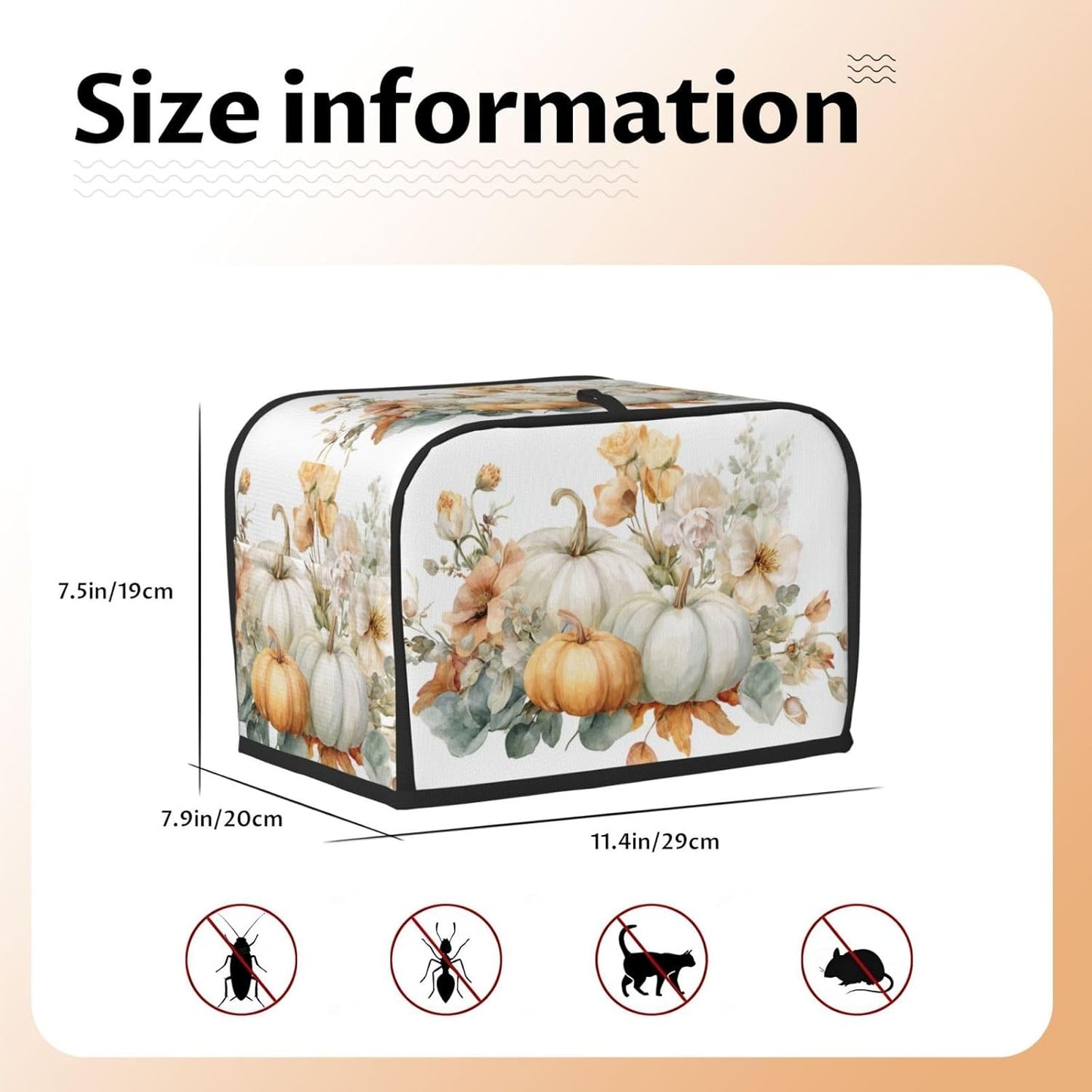 Toaster Cover 2 Slice Pumpkin Thanksgiving Botanical Watercolor Kitchen Small Appliance Covers with Pockets Dust and Fingerprint Protection