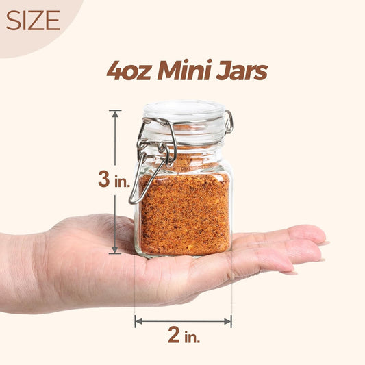ComSaf 4 oz Glass Jars with Lid, Set of 12 Mini Airtight Glass Jars, Spice Jars, Small Mason Jar, Canning Jar Square with Seal Wire Clip Fastening, Labels & Funnels for Jam, Honey, Kitchen, Wedding