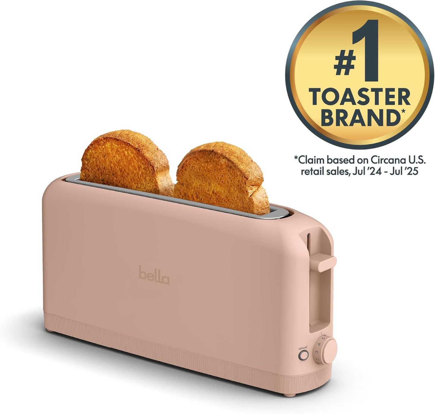 bella 2 Slice Slim Toaster, Fits-anywhere™ Kitchenware, 6 Setting Shade Control with Reheat & Cancel Buttons, Fits sourdough, 10” Long Slot, Anti Jam & Auto Shutoff, 900 Watt, Blossom