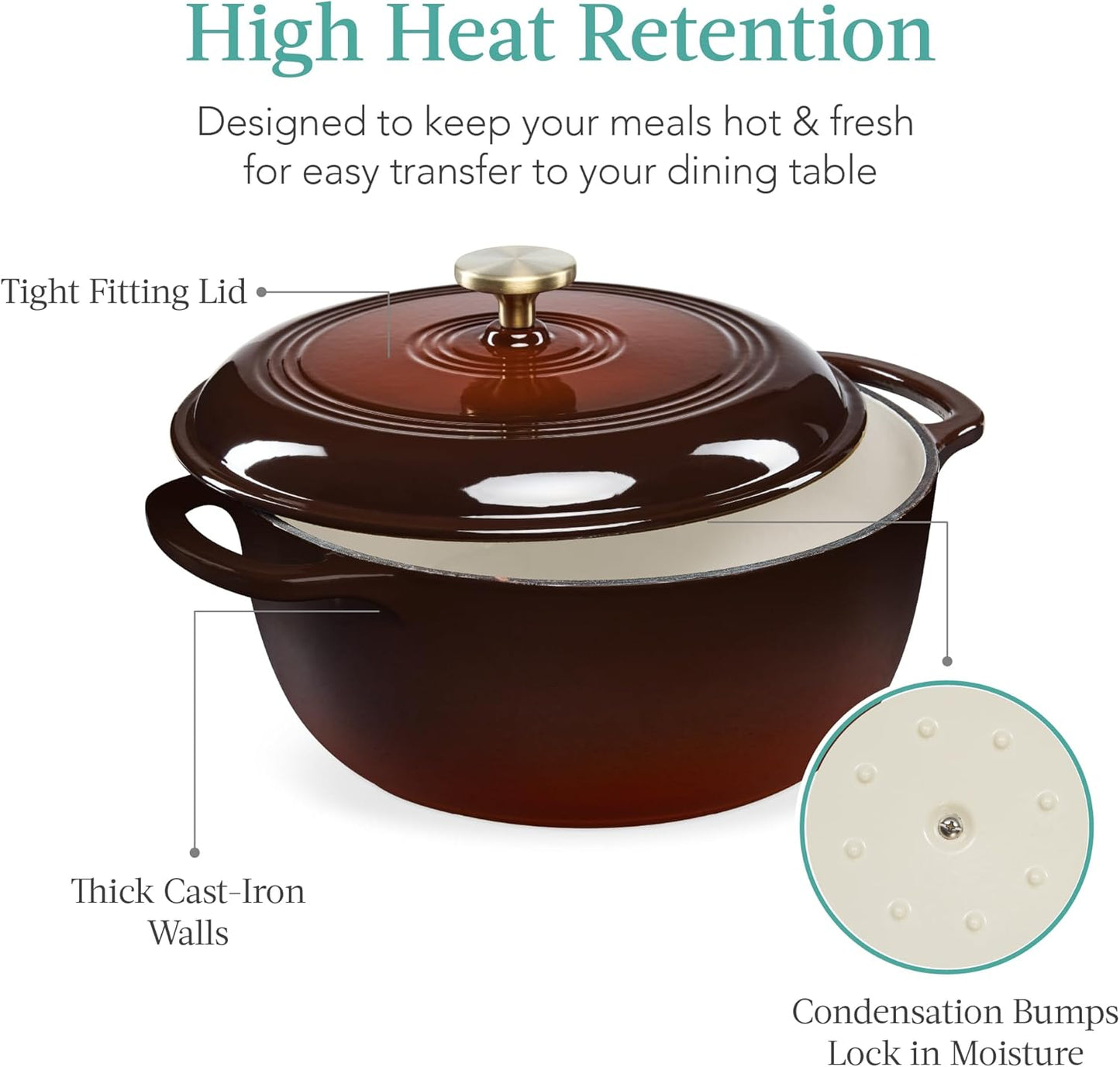 Best Choice Products 6 Quart Enamel Cast-Iron Round Dutch Oven, Family Style Heavy-Duty Pre-Seasoned Cookware for Home, Kitchen, Dining Room, Oven Safe w/Lid, Dual Handles - Chocolate Ganache