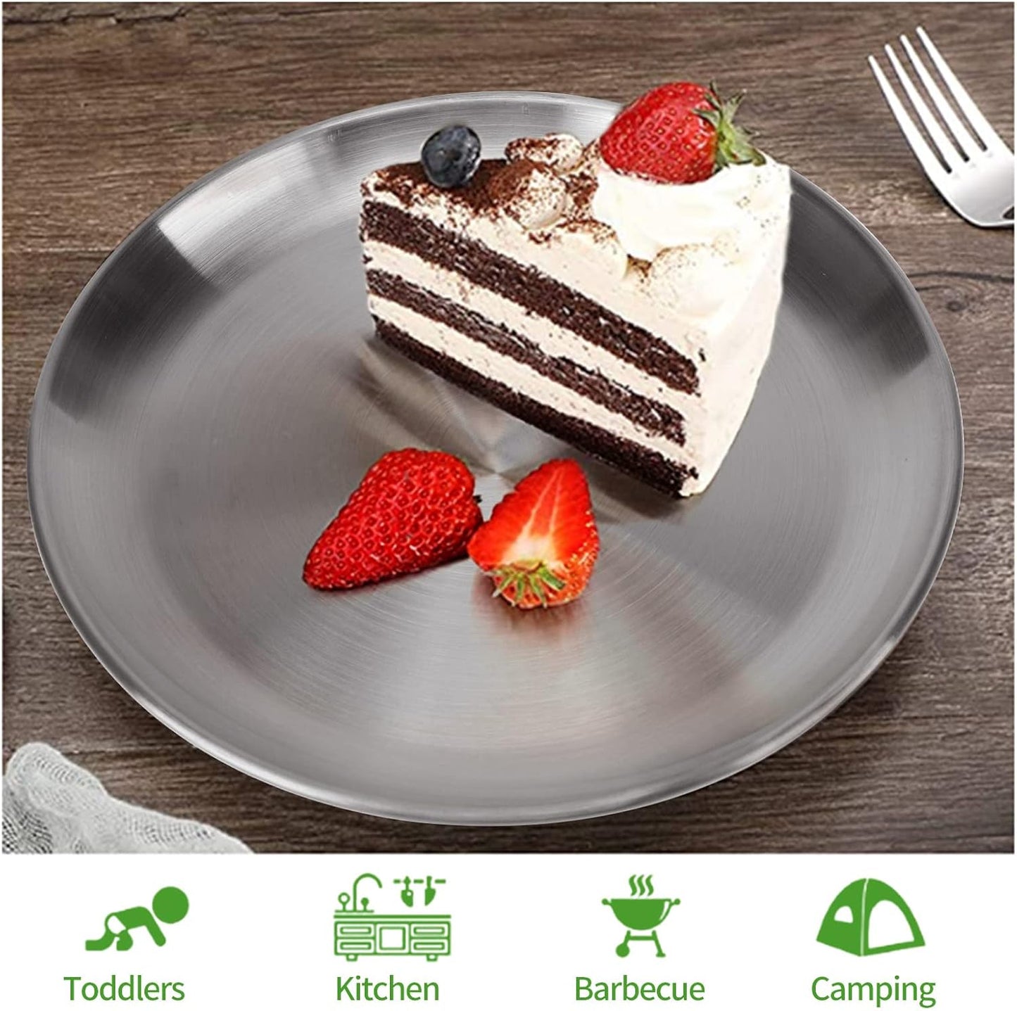 4-Piece 9" Stainless Steel Plates, Metal Round Dinner Dishes for Adults, Reusable and Dishwasher Safe, Serving Camping Salad Plate for Home, Outdoor Camping, Snack and BBQ