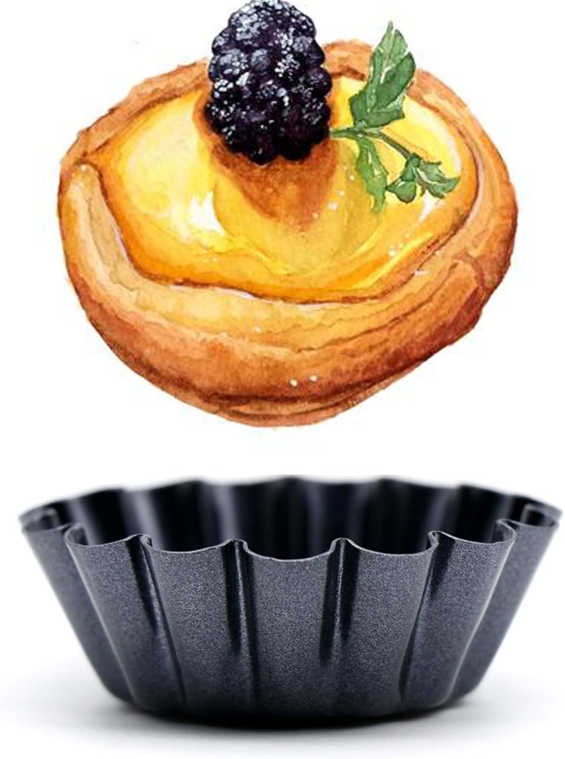 12 Packs Egg Tart Pan, Non-Stick Carbon Steel Molds, Reusable Mini Pie Mould Muffin Cupcake Pudding Baking Cup for Pies, Cakes, Quiche - Bakeware Tool 3 x 0.9inch