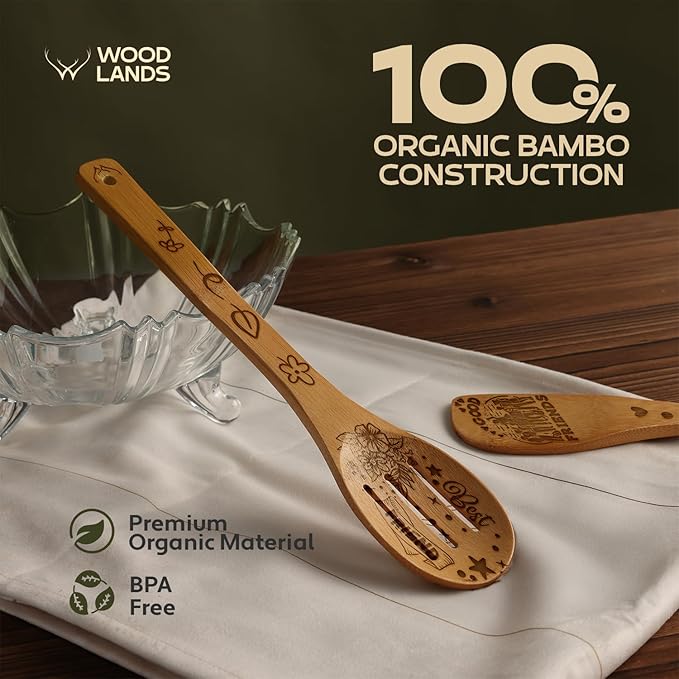 Wooden Spoons for Cooking - 6-Piece Wooden Utensil Set with Spatulas & Spoons, Heat-Resistant, Eco-Friendly Kitchen Utensils for Non-Stick Cookware (Best Friend)