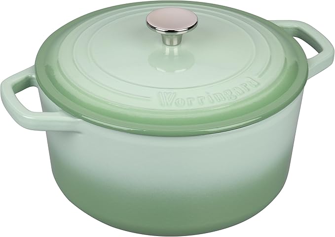 Enameled Cast Iron Dutch Oven Pot with Lid, for Bread Baking, Round Bread Oven- include Sourdough Bread Baking Supplies Set, 6QT, Green
