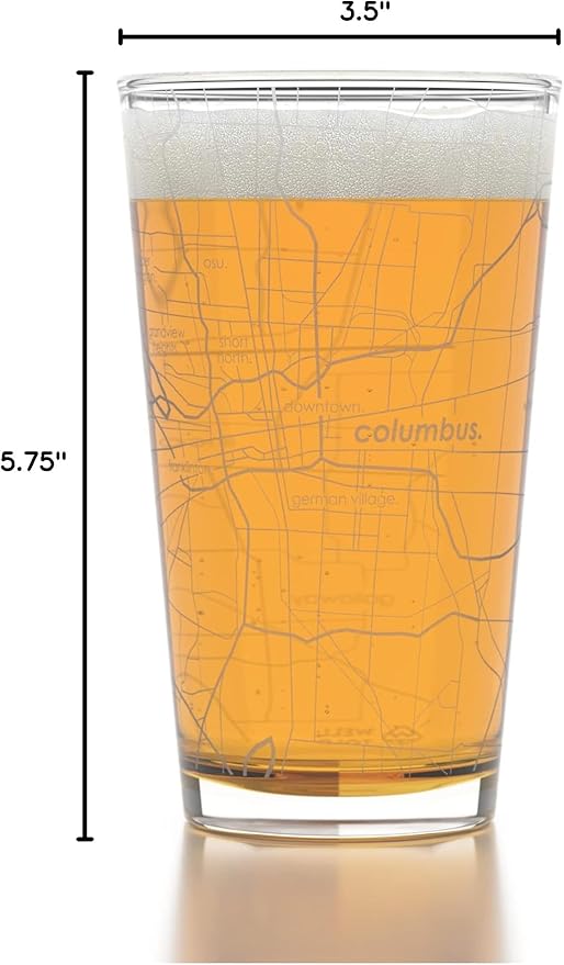 Well Told Engraved Columbus Ohio Map Pint Glass, Etched Beer Gift (16 oz, Clear) City Map Pint, Custom City Glassware, Gifts For Beer Lovers