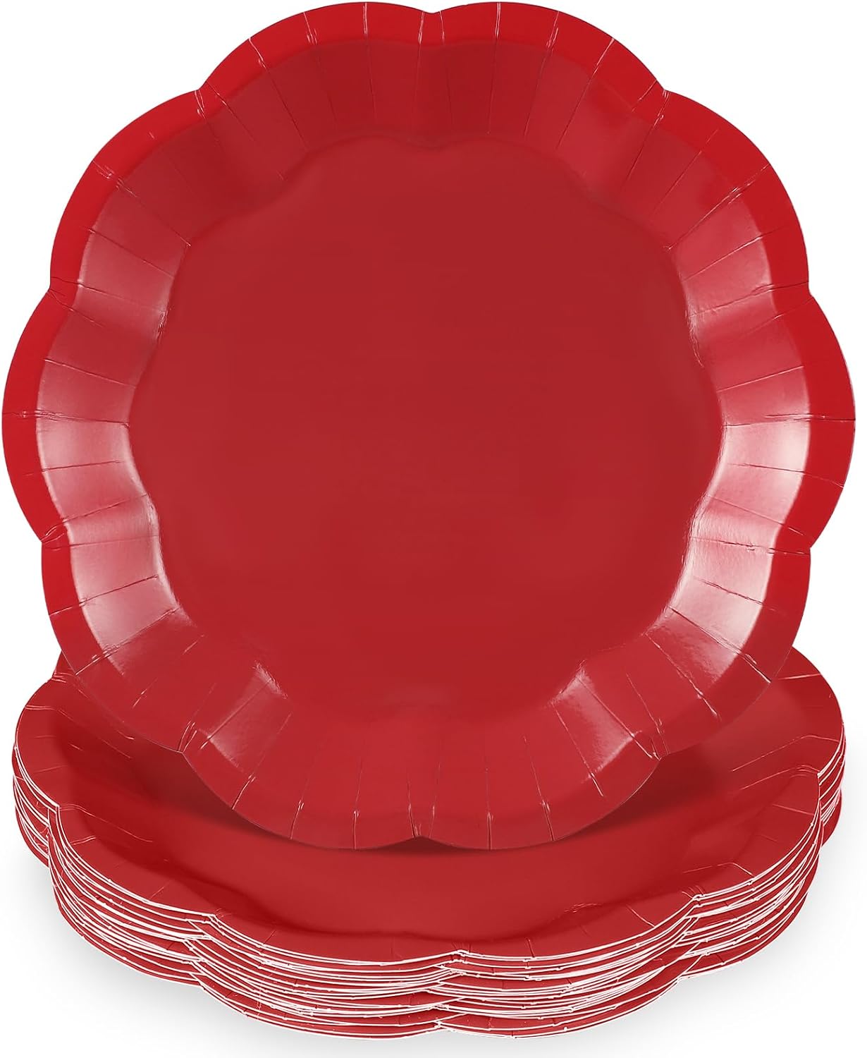 30pcs Christmas Paper Plates 9 Inch Red Scalloped Paper Plates Disposable Xmas Dinner Plate for Christmas,Weeding, Birthday, Baby Shower