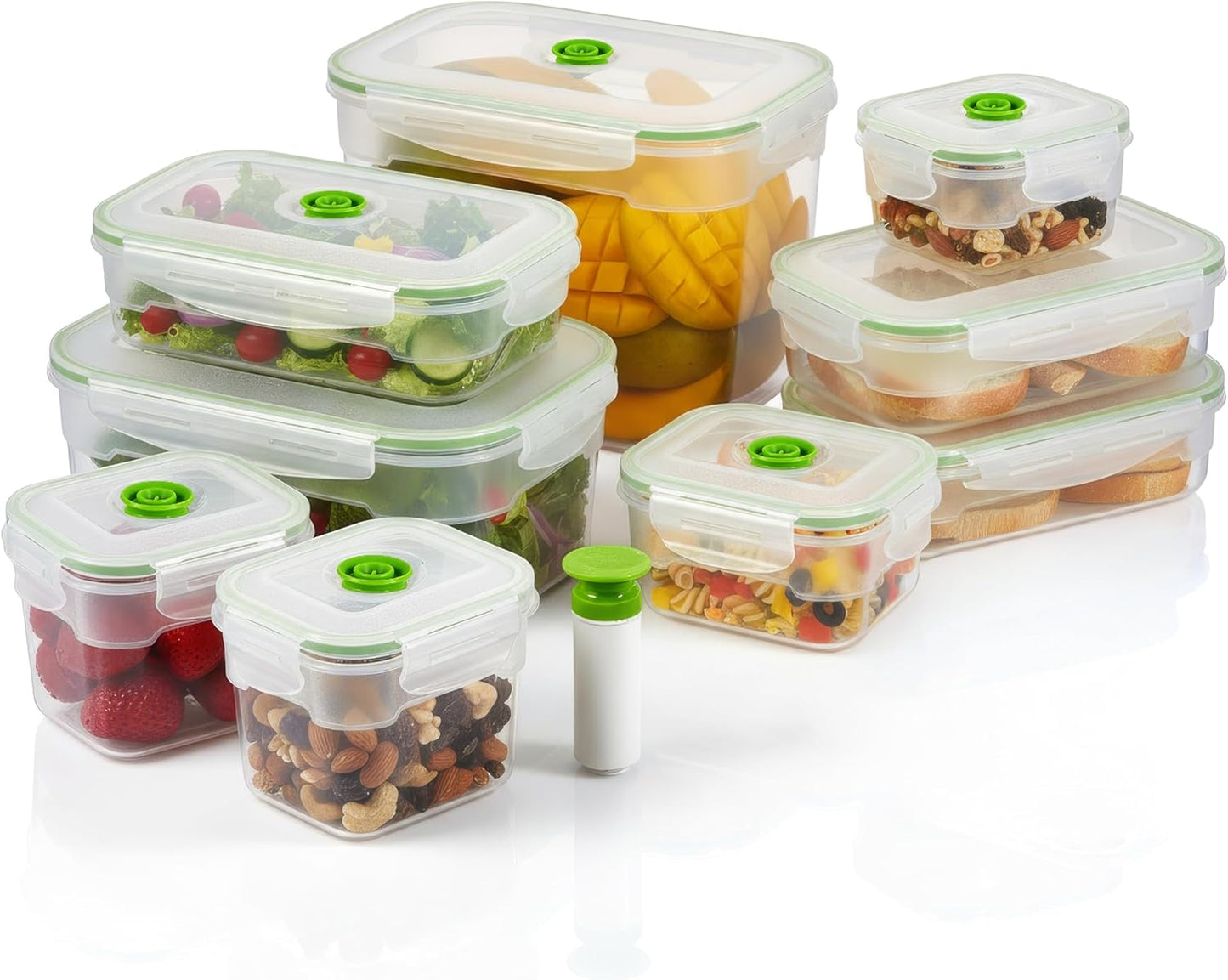 Lasting Freshness Vacuum Seal Food Storage Containers with Hand Pump – BPA-Free Plastic, Airtight Meal Prep & Leftovers Containers, Keep Food Fresh 5X Longer, 19-Piece Set